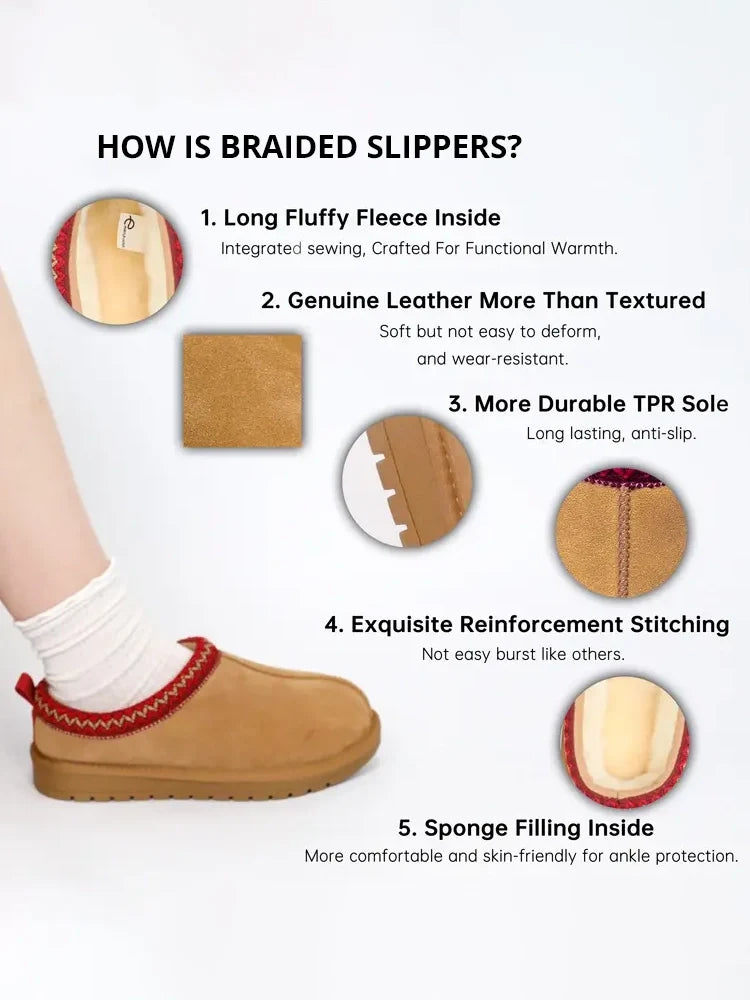 Women's Braided Leather Outdoor Suede Slippers