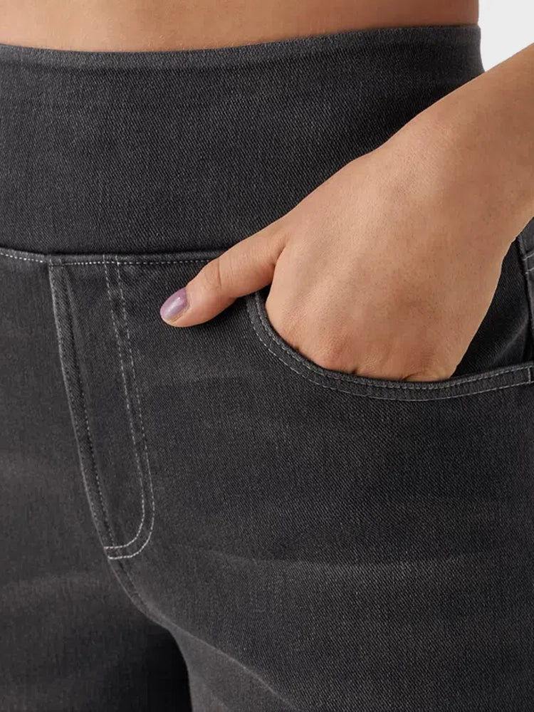 High Waisted Pockets Baggy Wide Leg Washed Casual Jeans