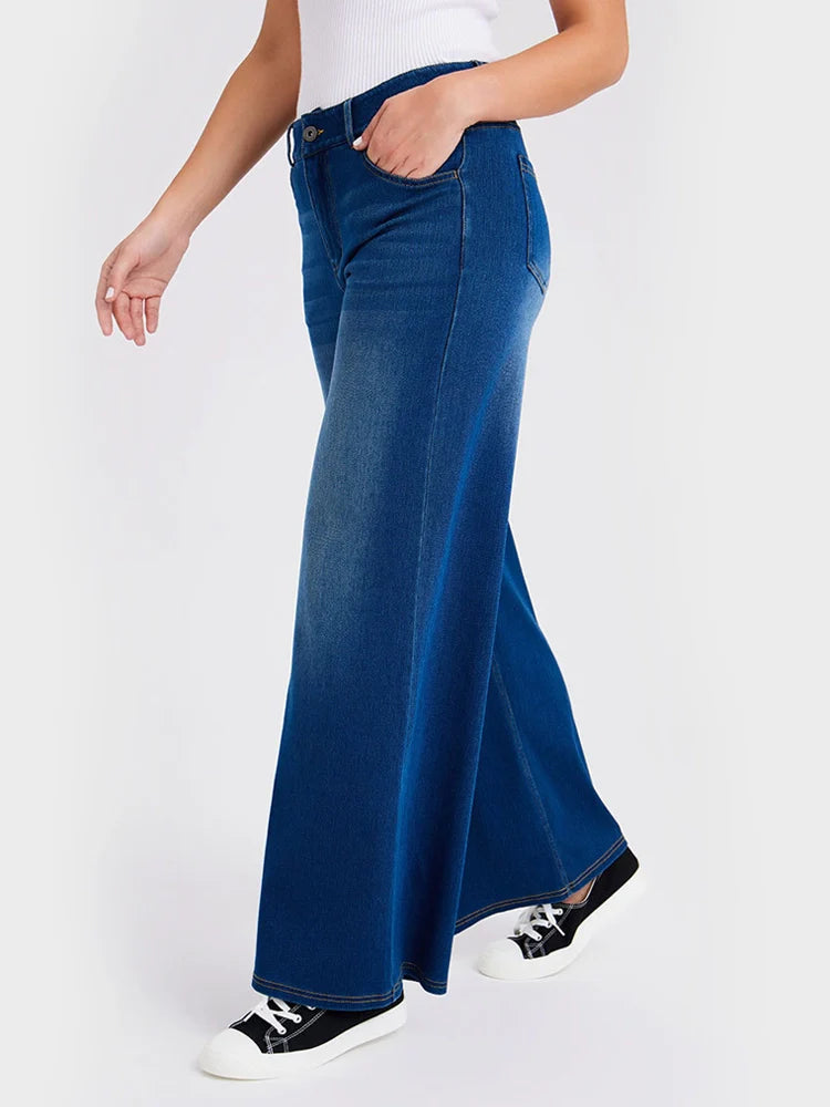 High-Waisted Stretch Wide-Leg Jeans