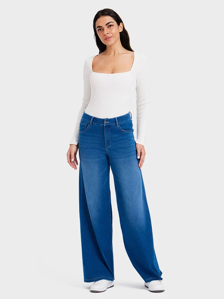 High-Waisted Stretch Wide-Leg Jeans