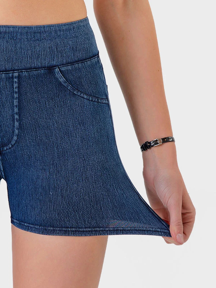 High-Waist Butt-Lifting Yoga Denim Shorts