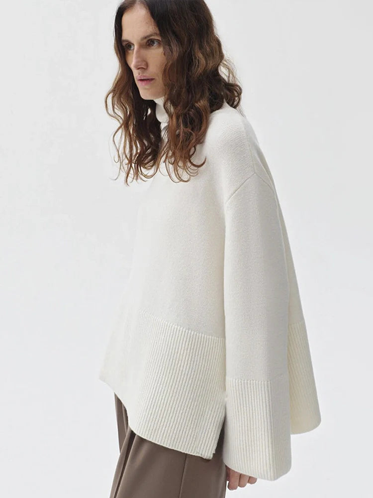 Women's Oversized Turtleneck Batwing Sleeve Casual Loose Knit Pullover Sweater