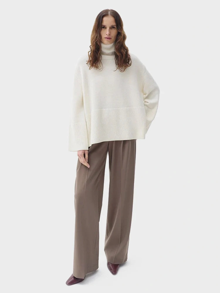 Women's Oversized Turtleneck Batwing Sleeve Casual Loose Knit Pullover Sweater