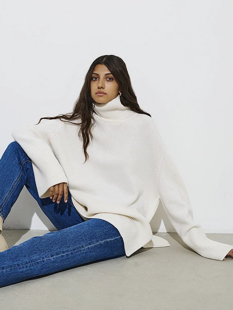 Women's Oversized Turtleneck Batwing Sleeve Casual Loose Knit Pullover Sweater
