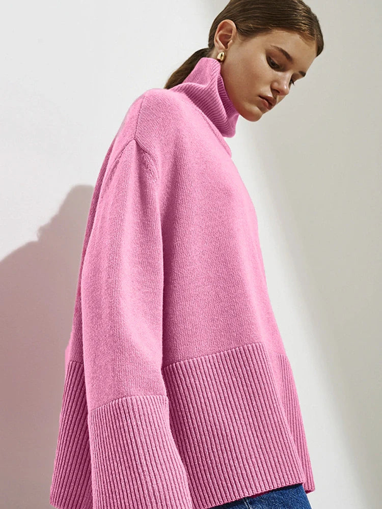 Women's Oversized Turtleneck Batwing Sleeve Casual Loose Knit Pullover Sweater