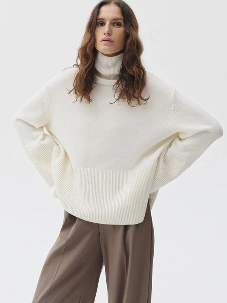 Women's Oversized Turtleneck Batwing Sleeve Casual Loose Knit Pullover Sweater