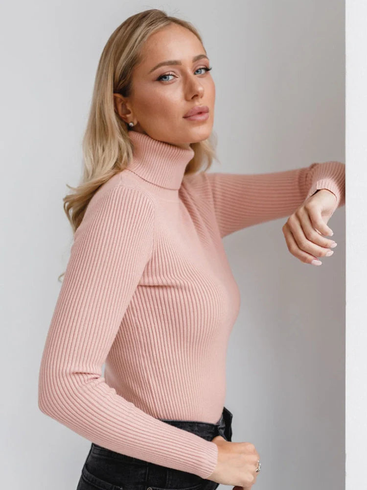 Women's Ribbed Turtleneck Sweater Long Sleeve