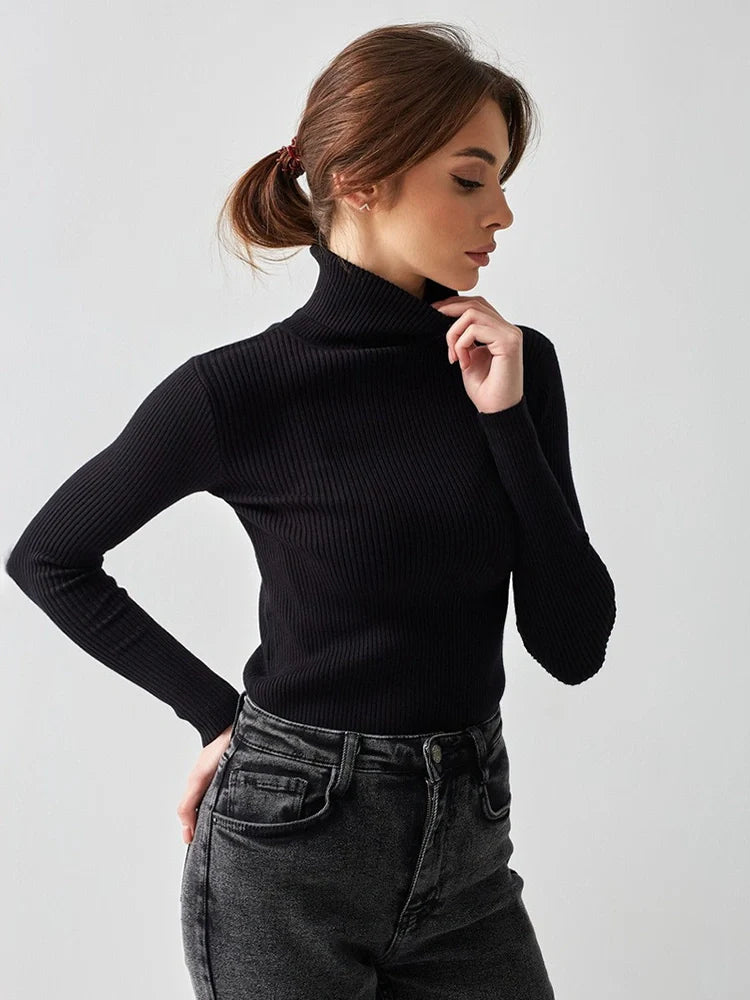 Women's Ribbed Turtleneck Sweater Long Sleeve