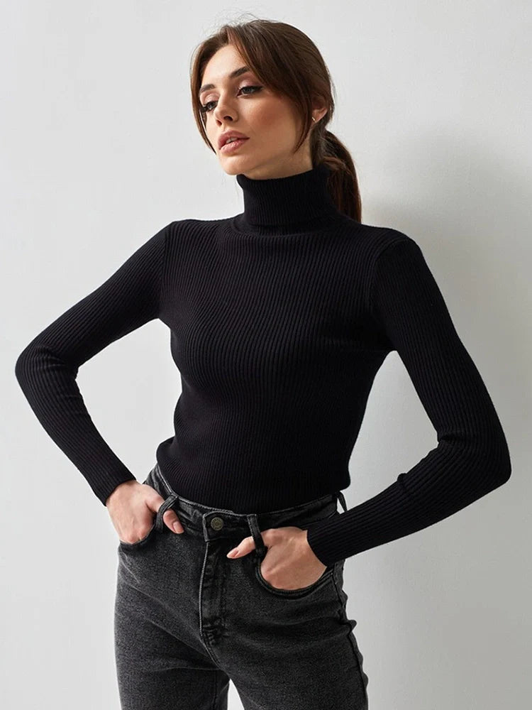 Women's Ribbed Turtleneck Sweater Long Sleeve