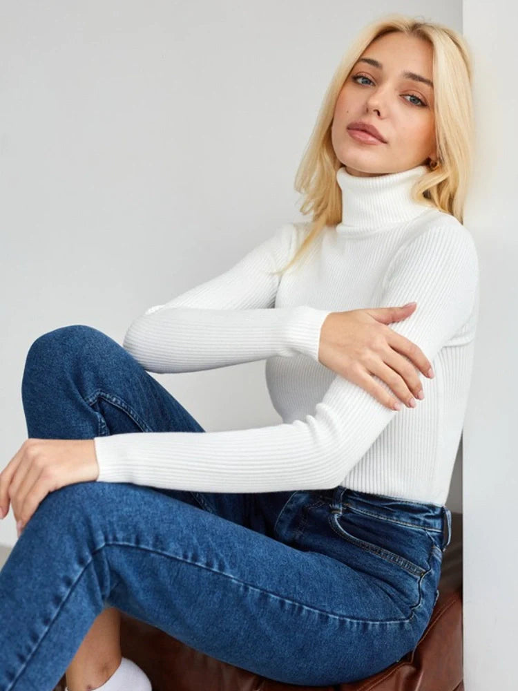 Women's Ribbed Turtleneck Sweater Long Sleeve