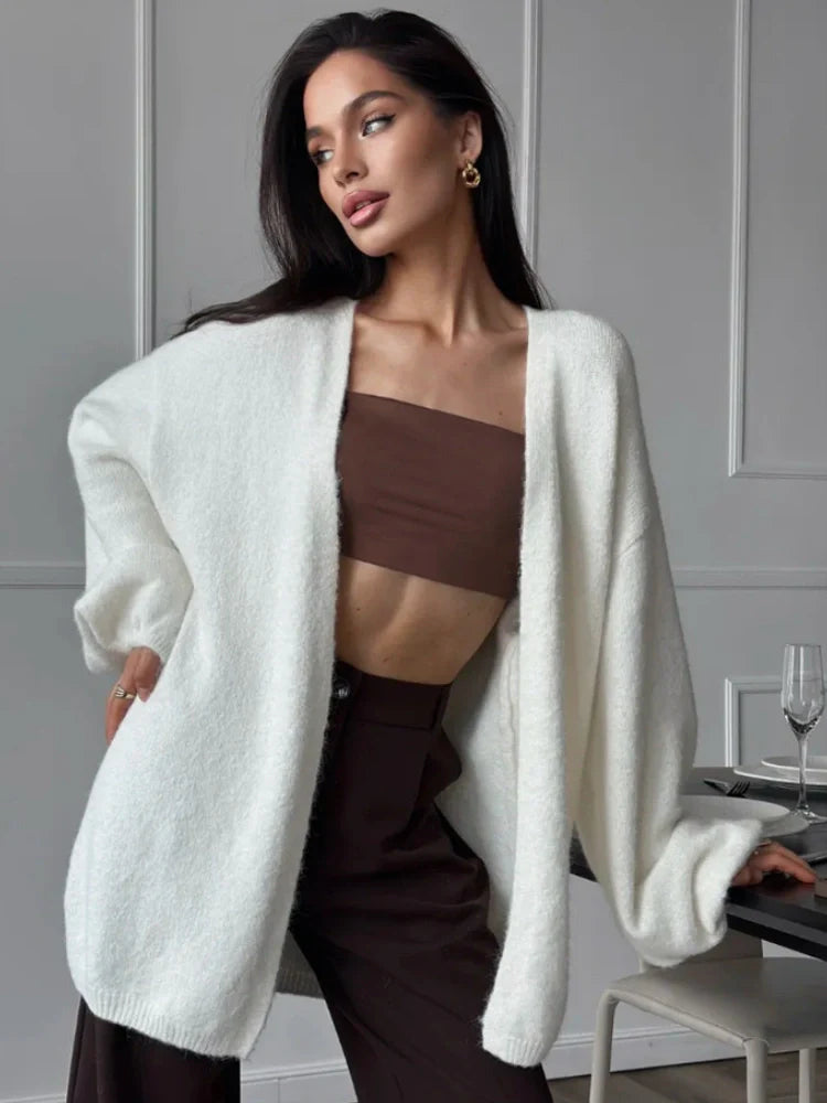 Faux alpaca cardigan loose lazy style