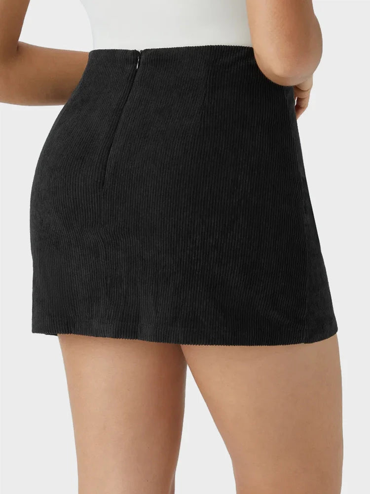 High Waisted Invisible Zipper 2-in-1 Mini A-line Corduroy Casual Skirt