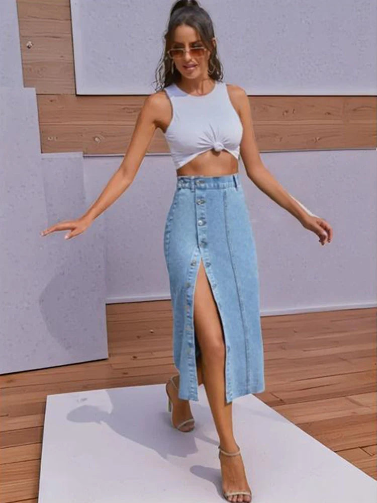 Women's Button Front Denim Skirt