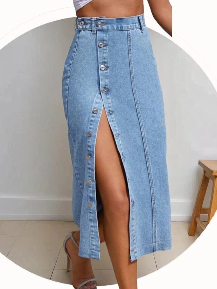 Women's Button Front Denim Skirt