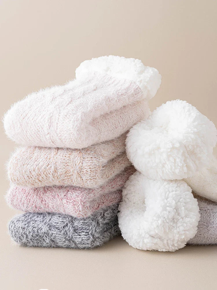 Non-slip mink fur women's home socks