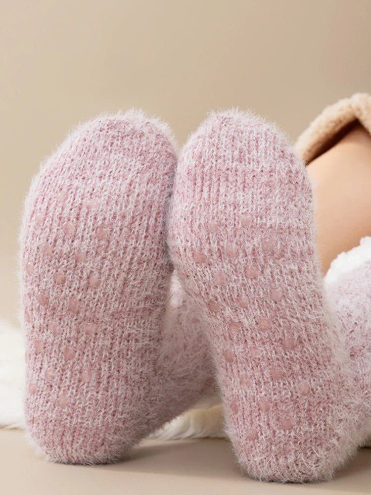 Non-slip mink fur women's home socks