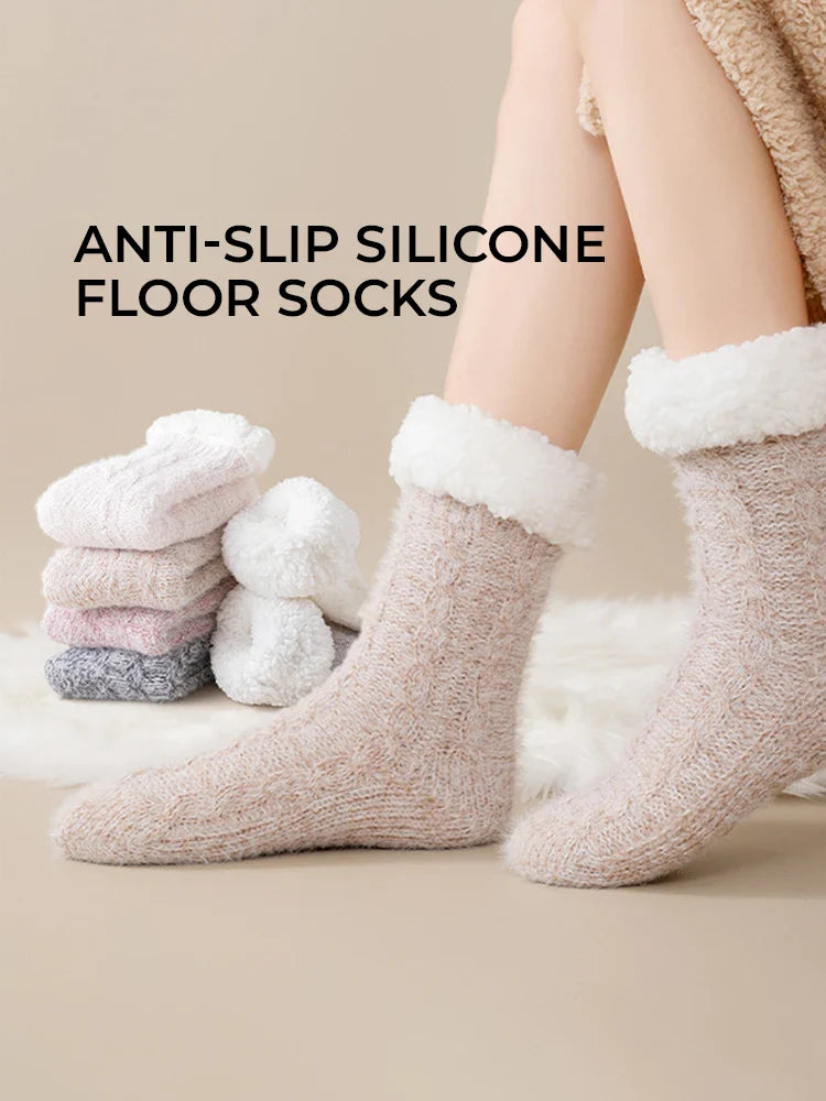 Non-slip mink fur women's home socks